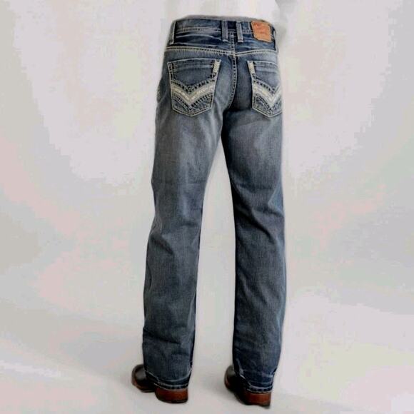 Stetson 1312 Modern Straight Leg Jean Mens 38x29 Blue Western Cowboy Embroidered - Picture 1 of 16